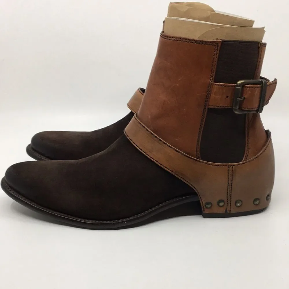 Marco Delli Tyler Ankle Boots mahogany suede and British tan leather Sz EU 42 M9